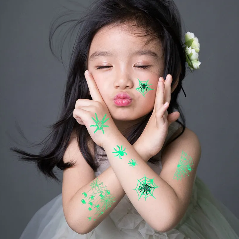 10PCs Halloween Luminous Spider Tattoo Sticker for Kids Adult