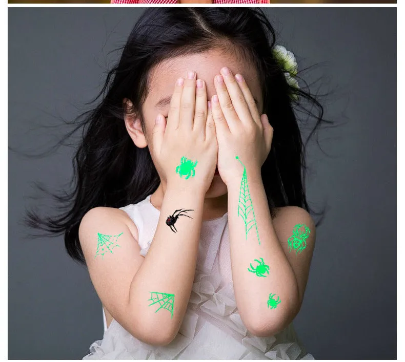 10PCs Halloween Luminous Spider Tattoo Sticker for Kids Adult