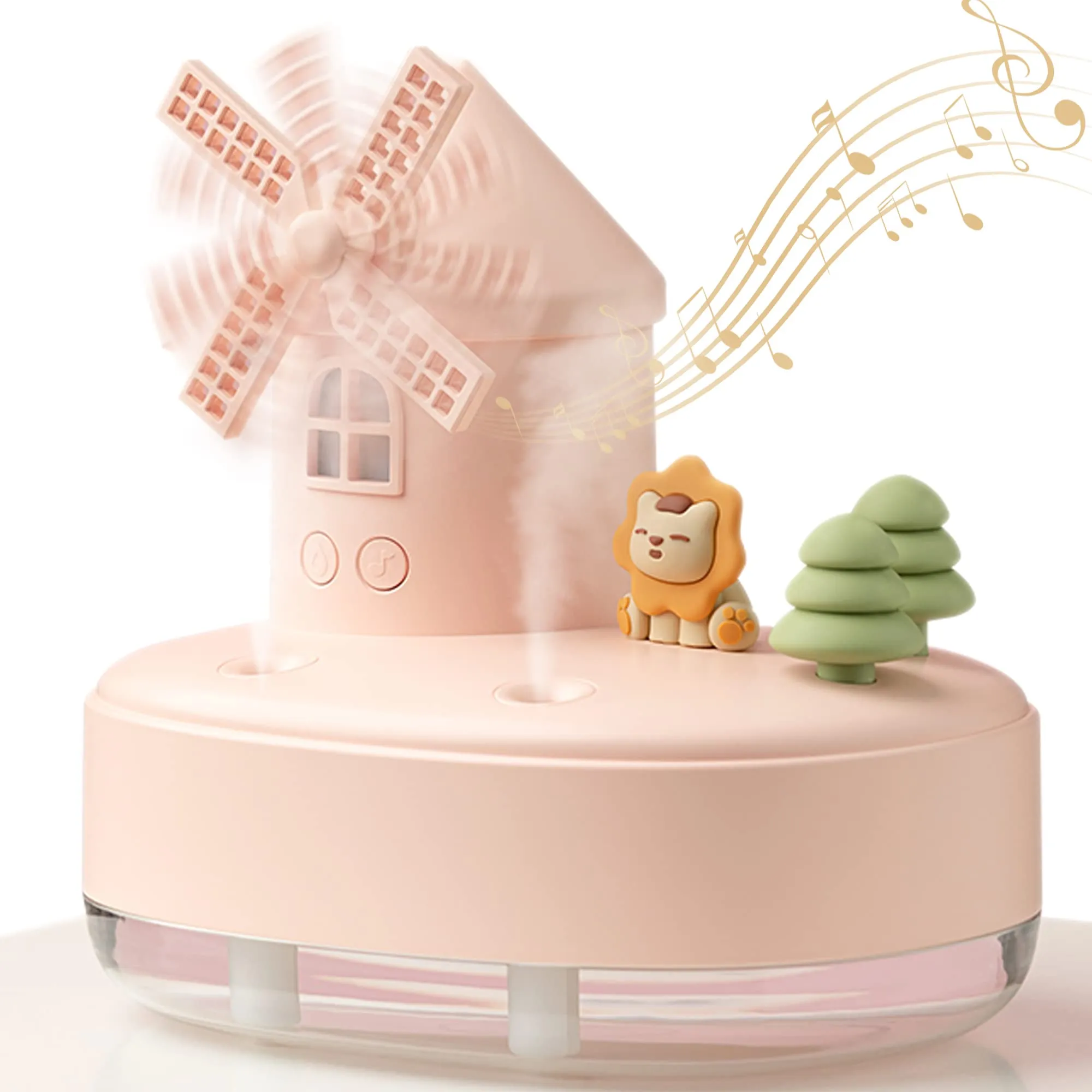 Christmas Gift-Rotating Windmill Music Box Humidifier With Night Light