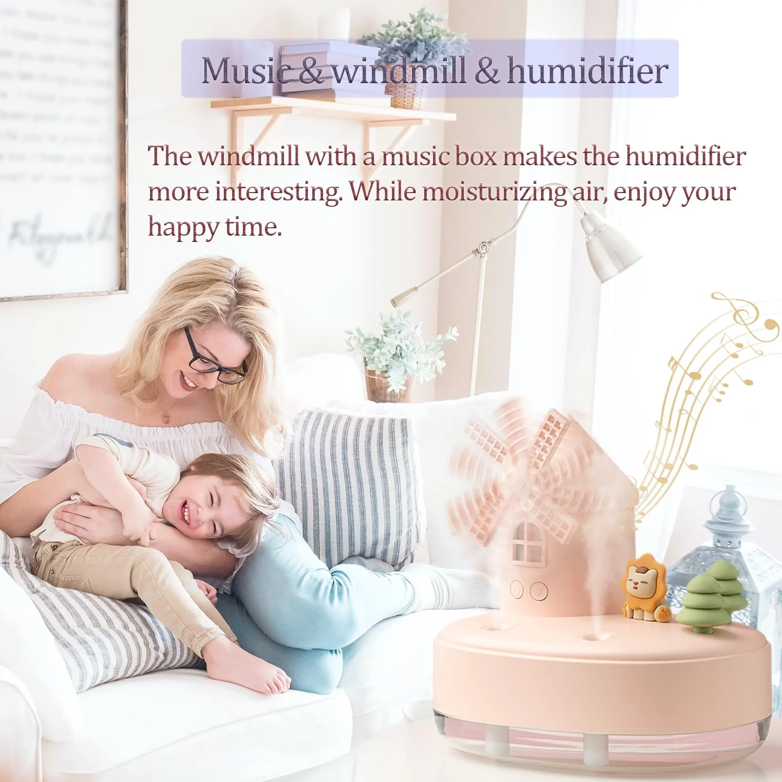Christmas Gift-Rotating Windmill Music Box Humidifier With Night Light