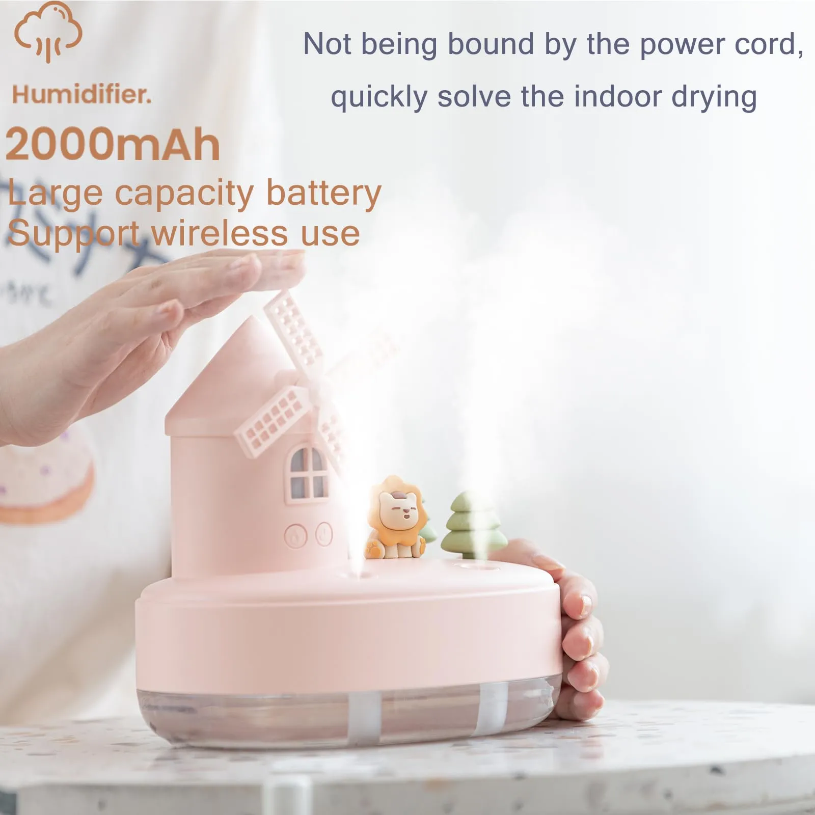 Christmas Gift-Rotating Windmill Music Box Humidifier With Night Light