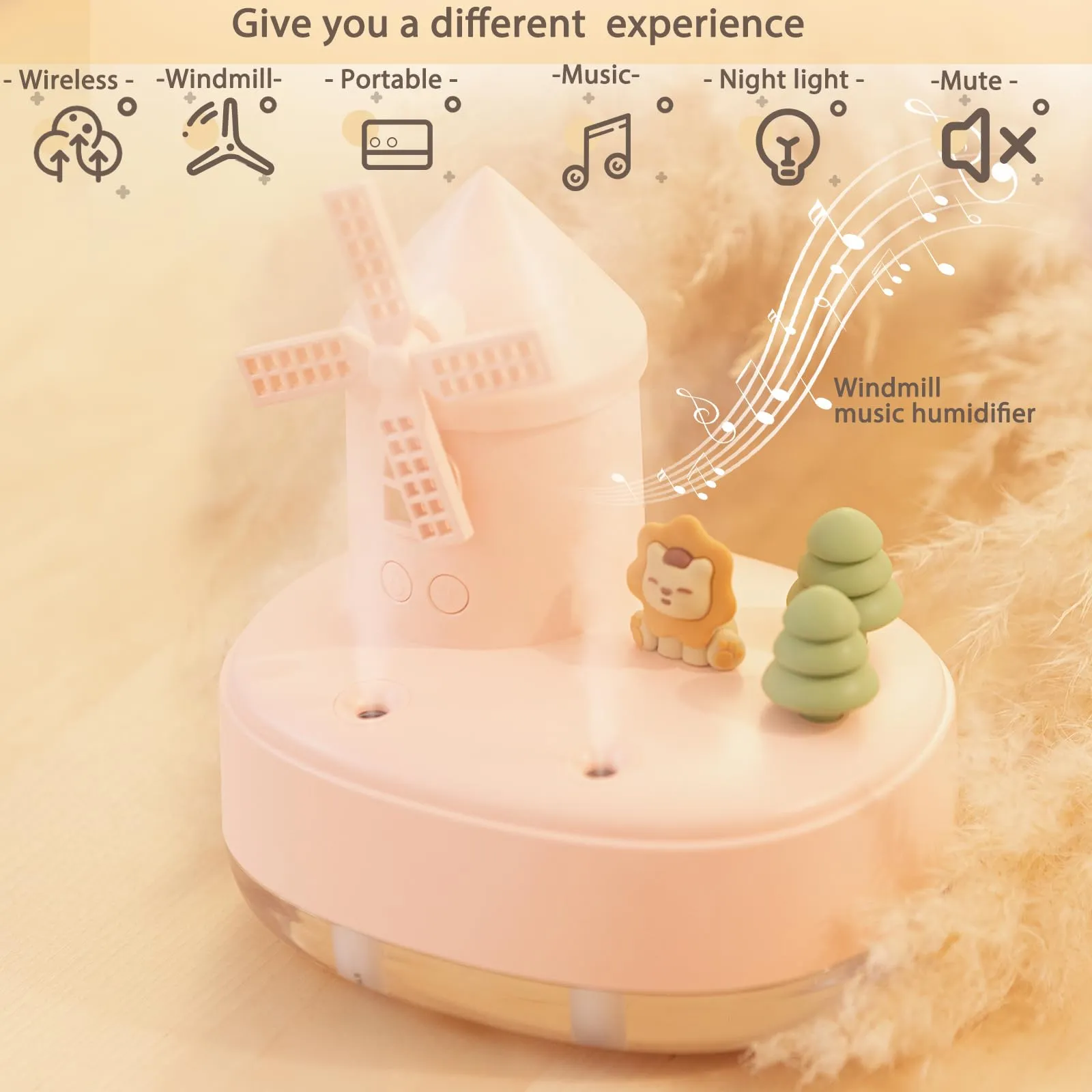 Christmas Gift-Rotating Windmill Music Box Humidifier With Night Light
