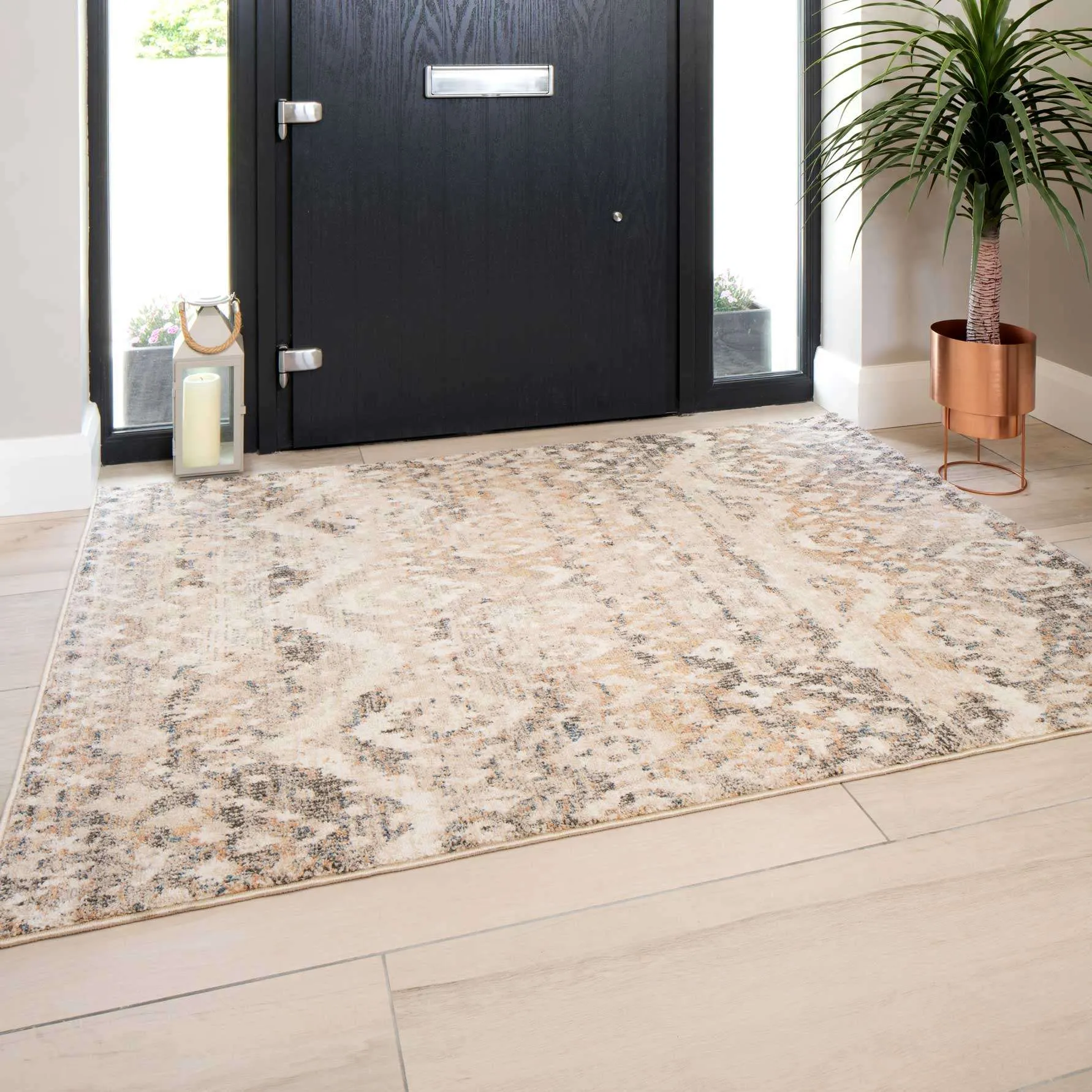 Distressed Grey Gold Diamond Area Rug - Boyce