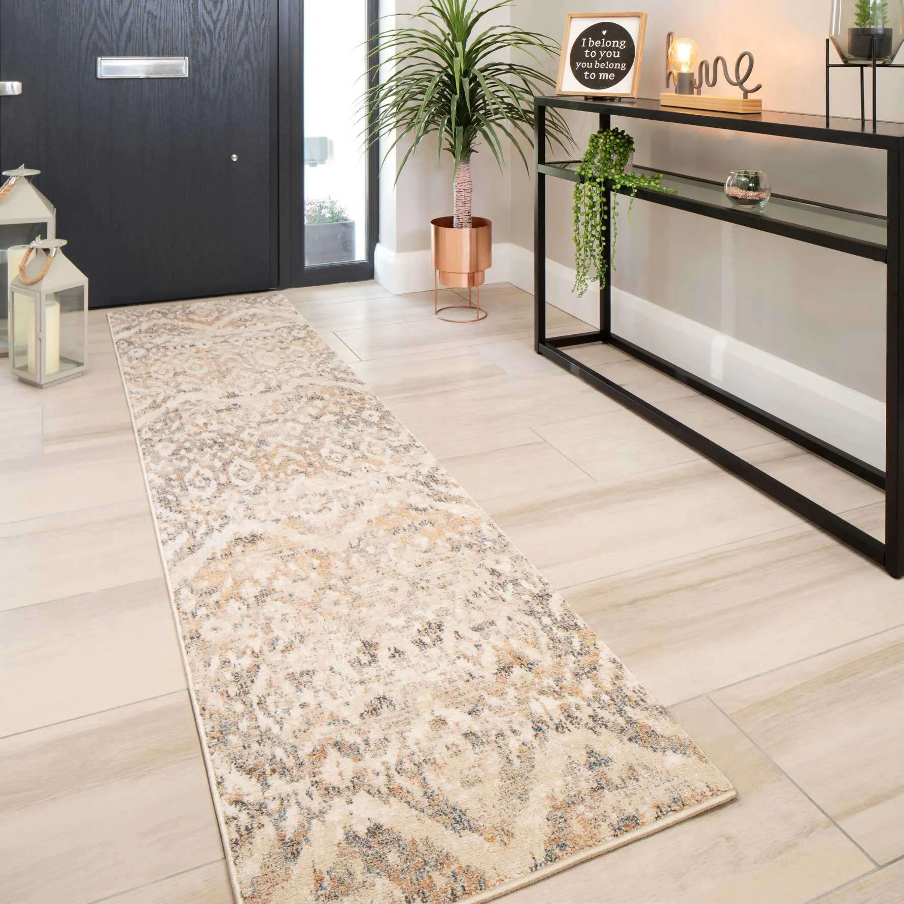 Distressed Grey Gold Diamond Area Rug - Boyce
