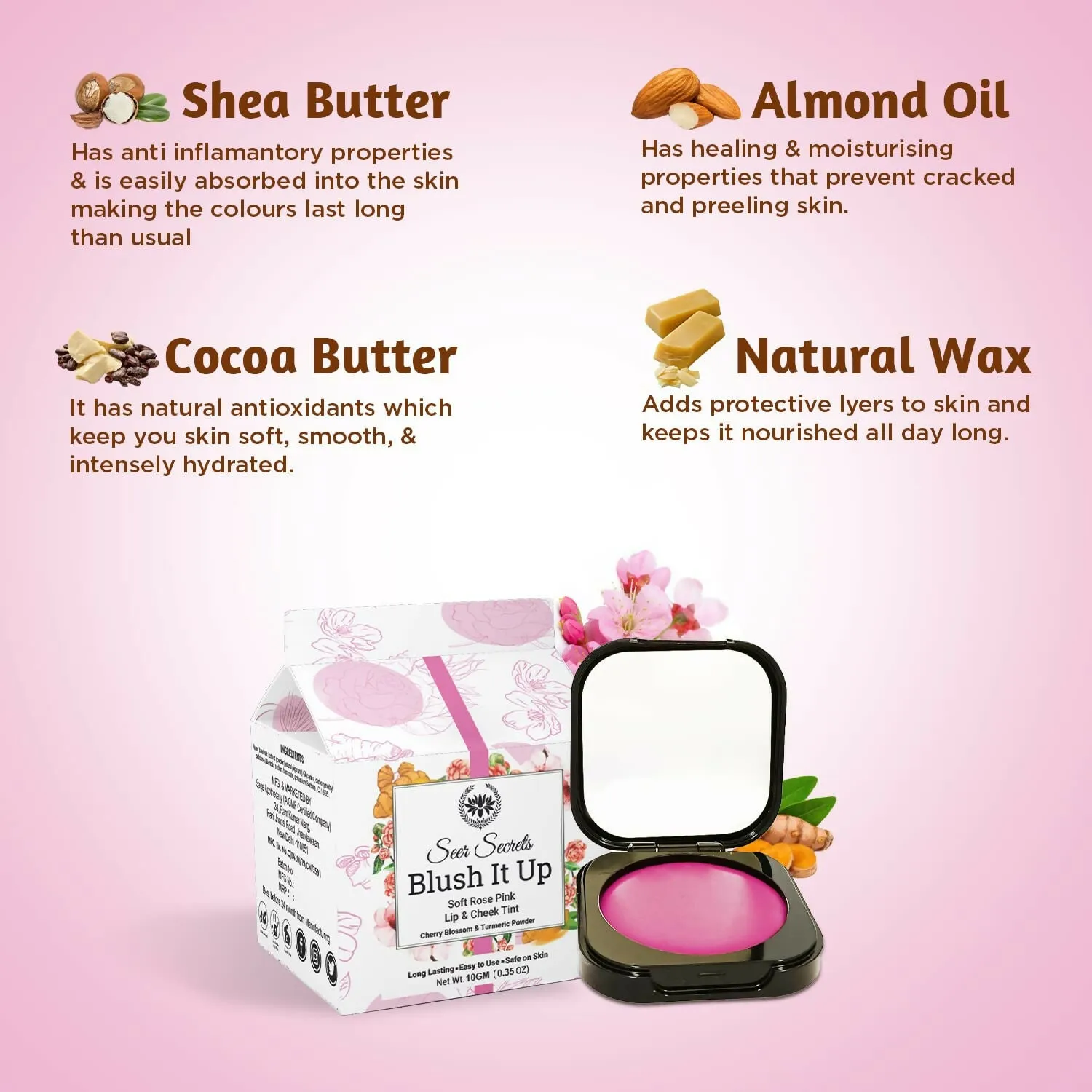 Natural Blush It Up Lip and Cheek Tint Soft Rose Pink (10gm)