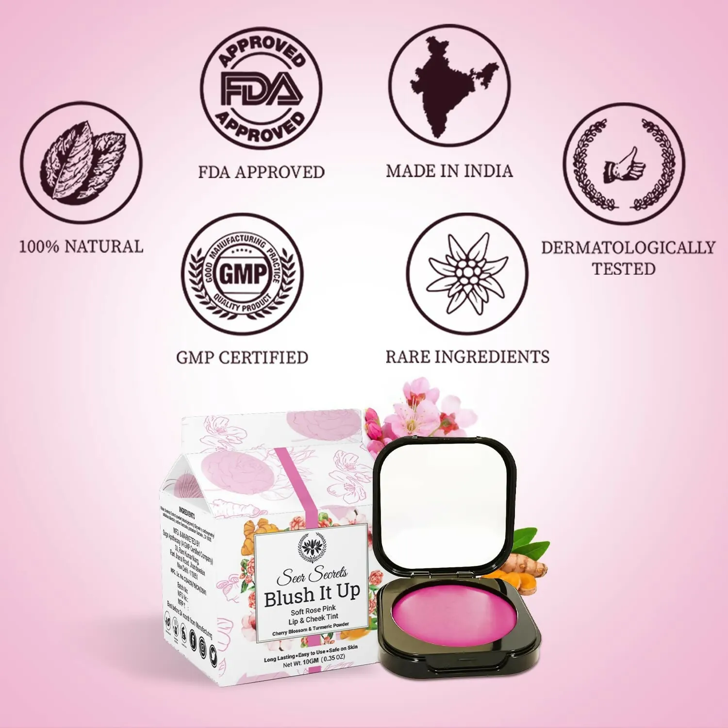 Natural Blush It Up Lip and Cheek Tint Soft Rose Pink (10gm)