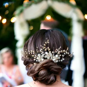 Natural Keshi Pearls Flower Pins Set Bridal Headpiece in Blush Tones