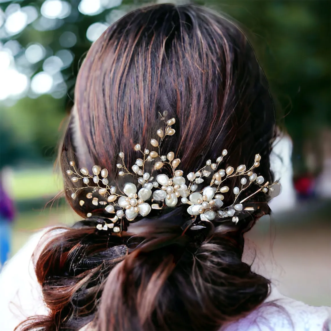 Natural Keshi Pearls Flower Pins Set Bridal Headpiece in Blush Tones