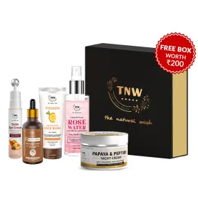 Night Skincare Hamper (Under Eye cream, 0.5% Retinol Serum, Vitamin-C Exfloating face wash, Rose water, Papaya & Peptide night cream   Get a FREE gift box)
