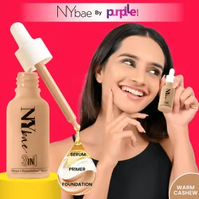 NY Bae 3IN1 Serum Foundation - Warm Cashew 03 (30 ml) | Infused with Primer | Moisturising I Glowing Korean Skin I Celeb Glow | Dewy Makeup | Evens Skin Tone | Ultra Glow