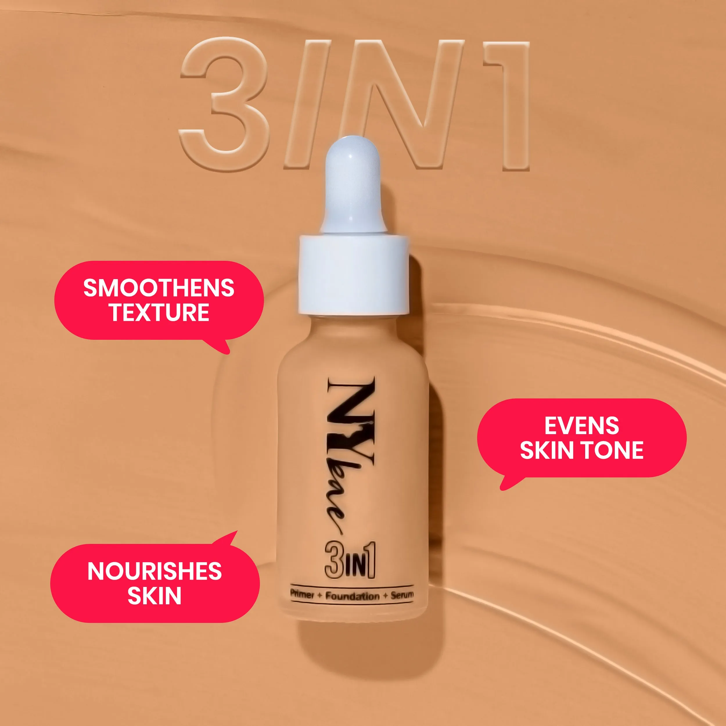 NY Bae 3IN1 Serum Foundation - Warm Cashew 03 (30 ml) | Infused with Primer | Moisturising I Glowing Korean Skin I Celeb Glow | Dewy Makeup | Evens Skin Tone | Ultra Glow