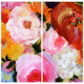 "Blossoms in Rouge & Blush" Oversized 72"x 36" Frameless Free-Floating Reverse Printed Tempered Art Glass Panels Set